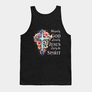 Blessed by God Loved by Jesus Floral Cross Christian Tank Top